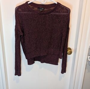 Aqua Cropped Maroon Long Sleeve Knit Sweater Size Small‎